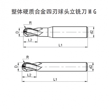 整体硬质合金四刃球头立铣刀 MG